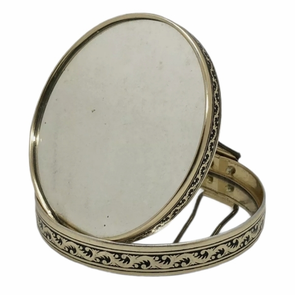 Vintage Compact Mirror Gold Tone Mother of Pearl - Picture 5 of 16